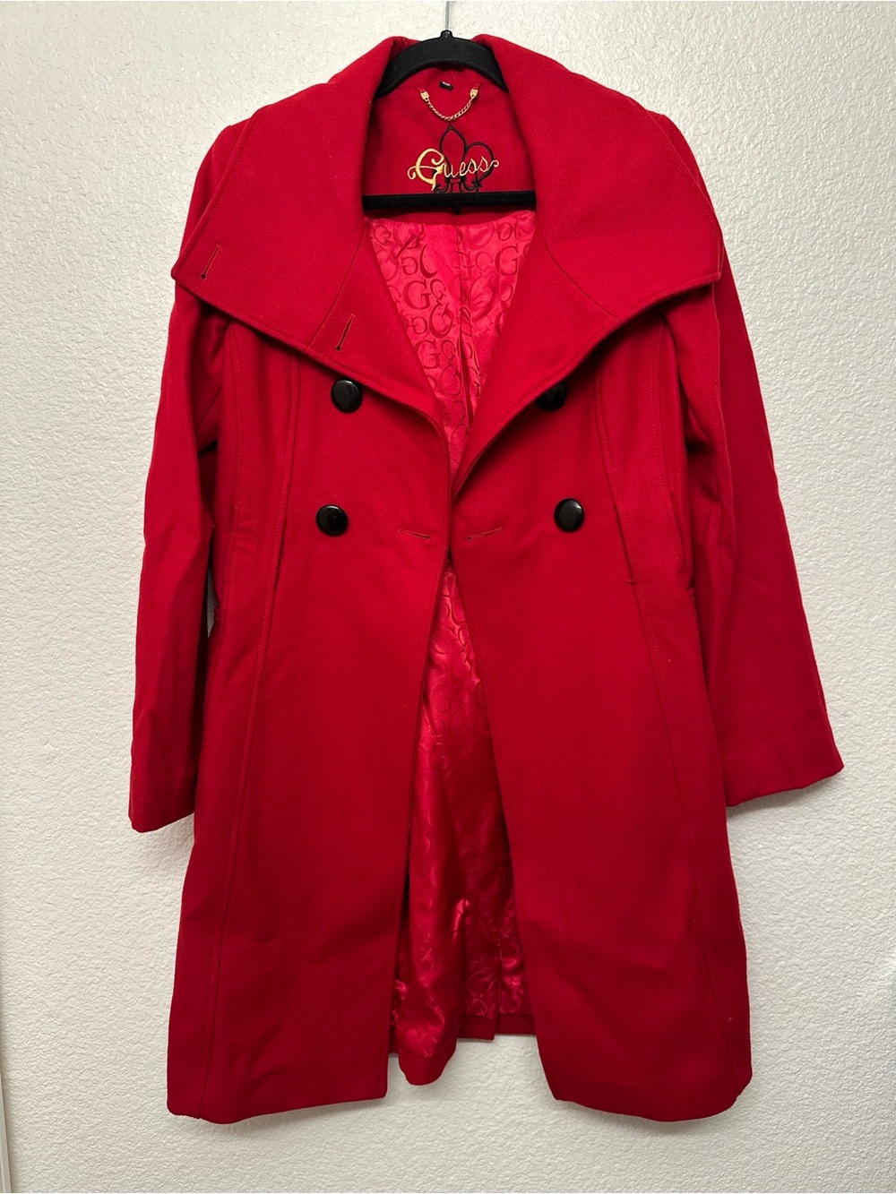 Guess Women's Bright Red Double-Breasted Pea Coat